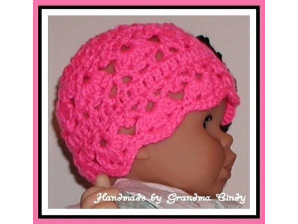 Neon pink baby girl hat extra large black and white flower
