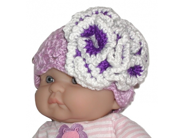 Purple and white baby girls hat