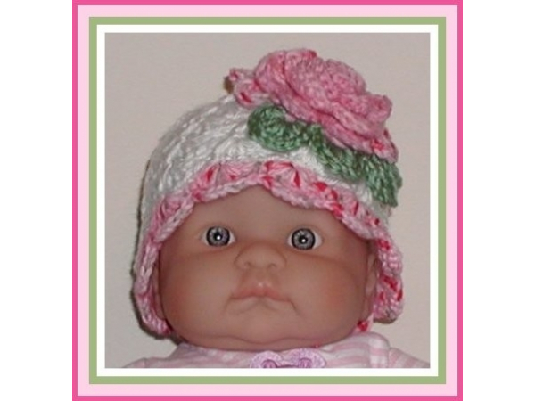 Pink rose baby girls hat