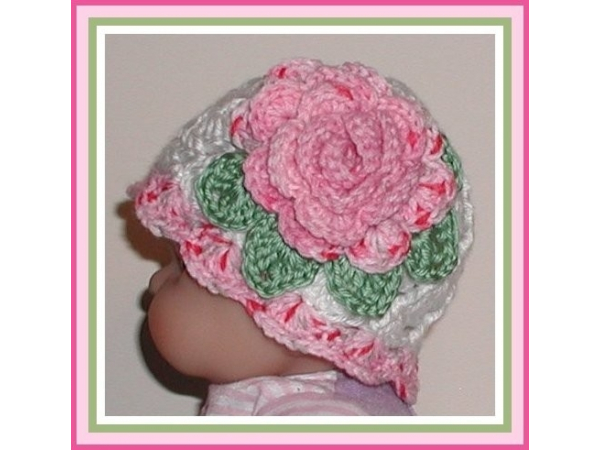 Pink rose baby hat
