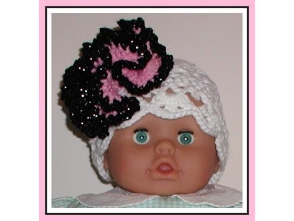 White lace hat for baby girls with extra large flower