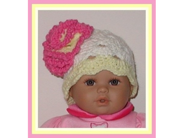 Cream and pink hat for preemie girls
