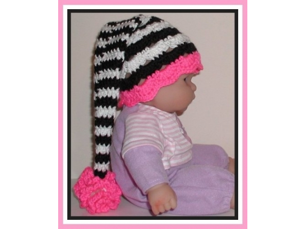 Baby girls elf hat in zebra with pink