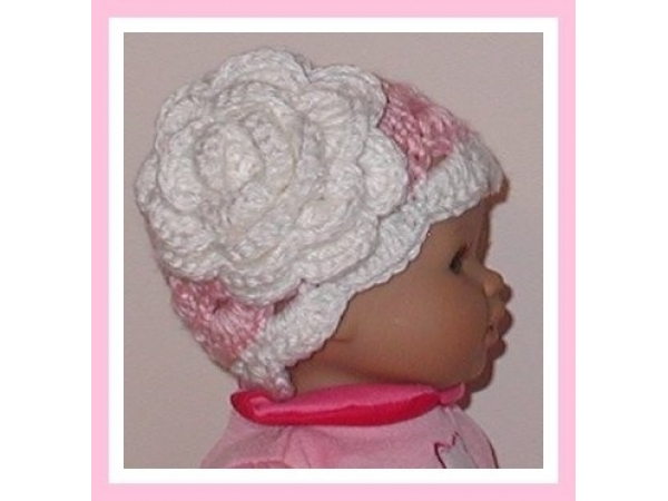 Pink and white preemie girls hat