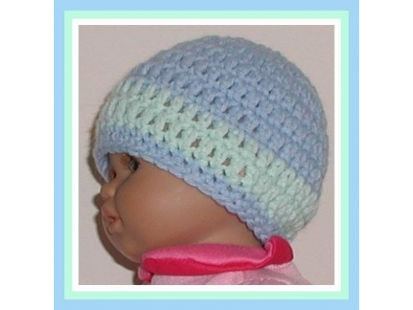 Blue and mint green hat for preemie boy