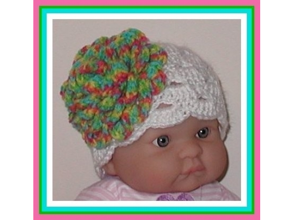 Extra large flower white baby girls hat