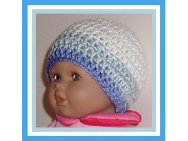 Blue and white preemie hat