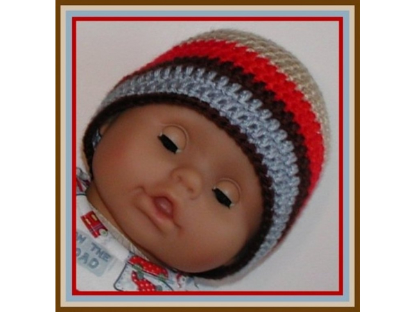 blue tan red baby boy hat