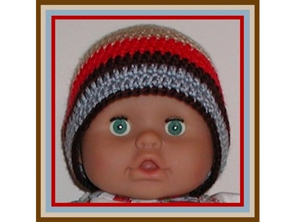 red tan blue baby boys hat