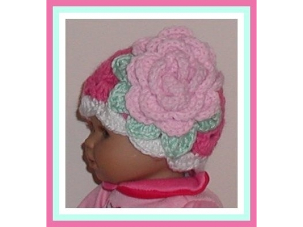 dark pink preemie baby girls hat with big flower