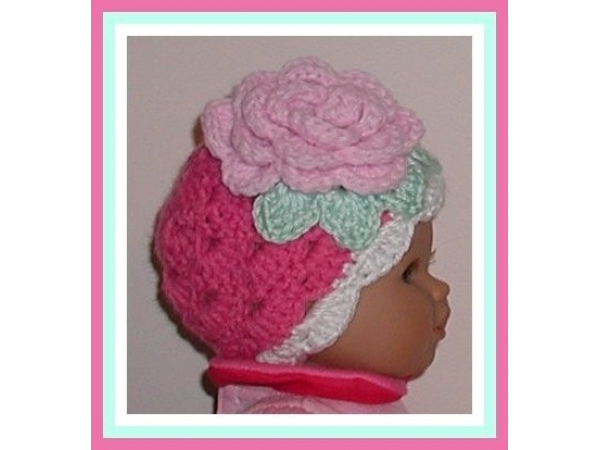 dark hot pink hat for preemie girl with light pink flower