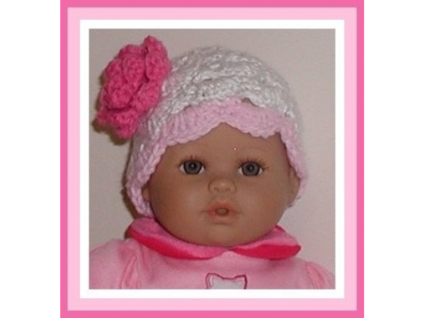 Preemie girl white hat with dark pink flower