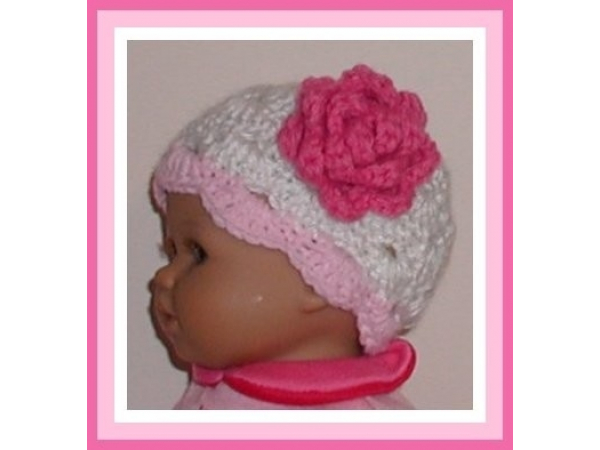 preemie girl white and pink hat with a dark pink flower