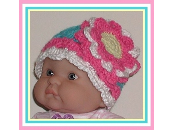 turquoise baby hat with extra large flower