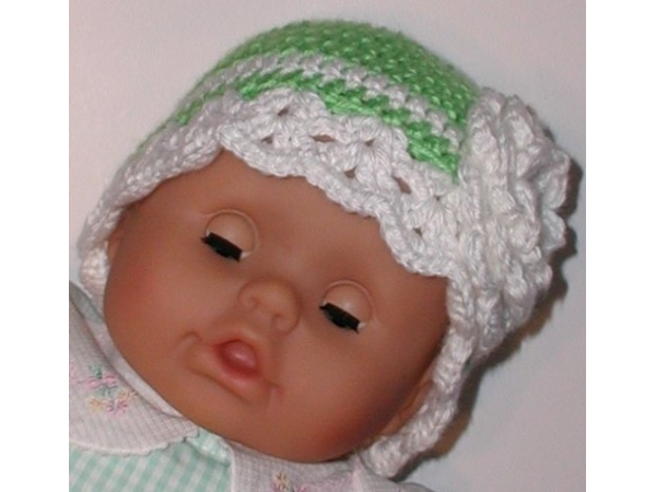 lime green baby girl hat with white flower