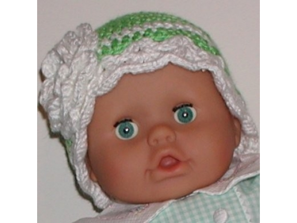 lime green white hat for baby girls with a big flower