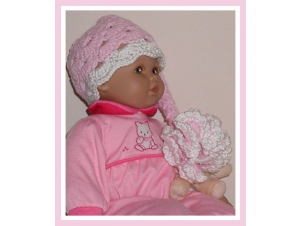 pink and white preemie hat elf long tail