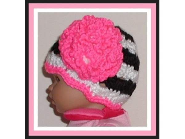 zebra hat preemie girls black white hot pink
