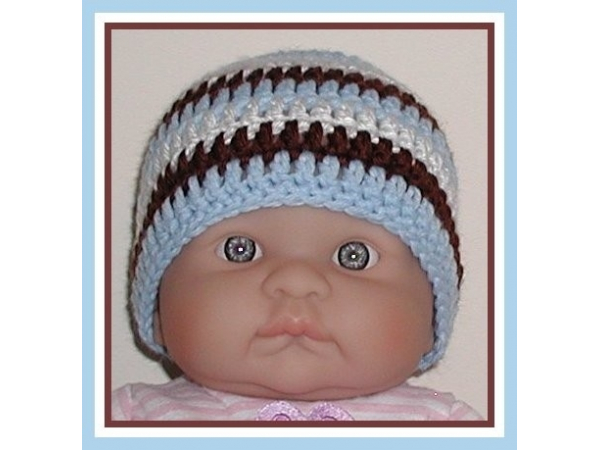 newborn boy hat in brown blue and white stripes