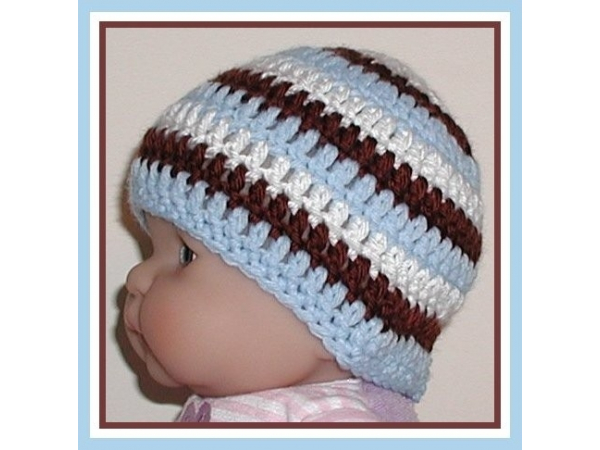 blue and brown newborn boy hat