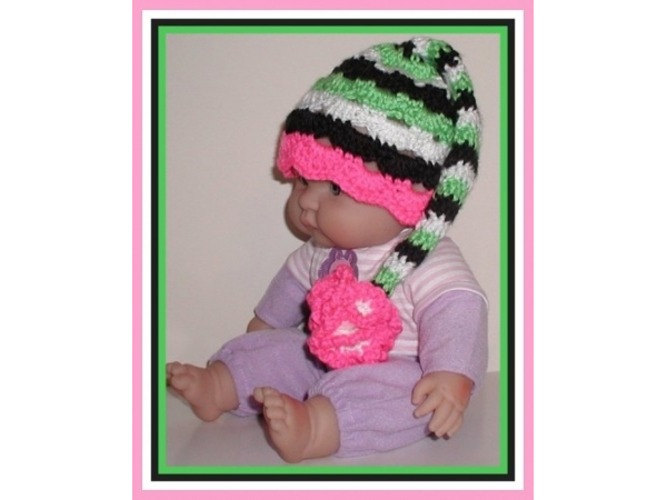 baby girls elf hat lime green and hot pink