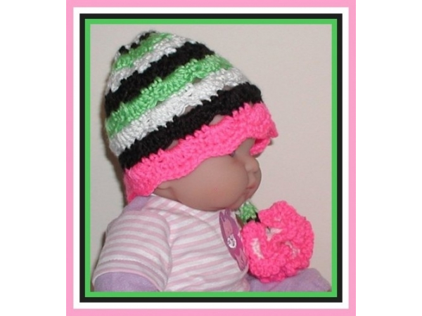 hot pink black white baby girls elf style hat