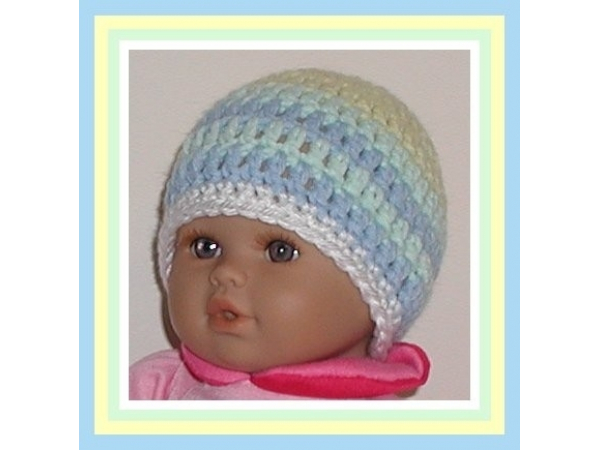 preemie boys hat in blue and light green with yellow