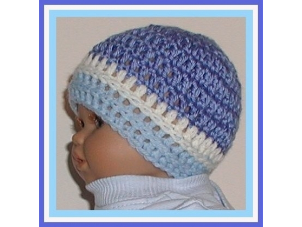 blue preemie boys hat with cream stripe