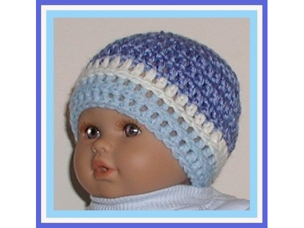 blue and cream baby boys hat