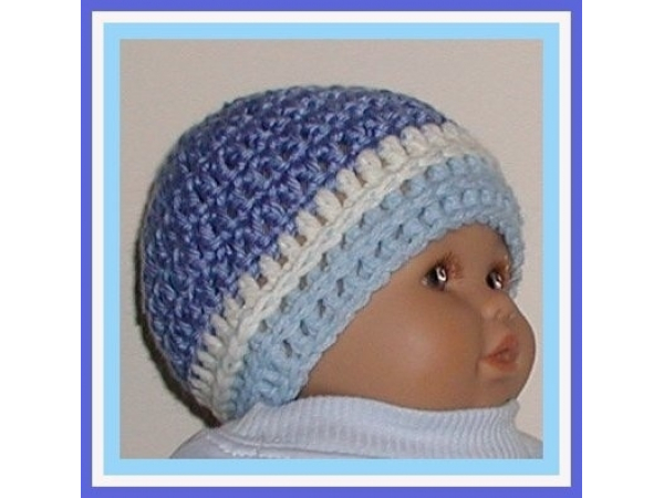 blue and cream preemie hat
