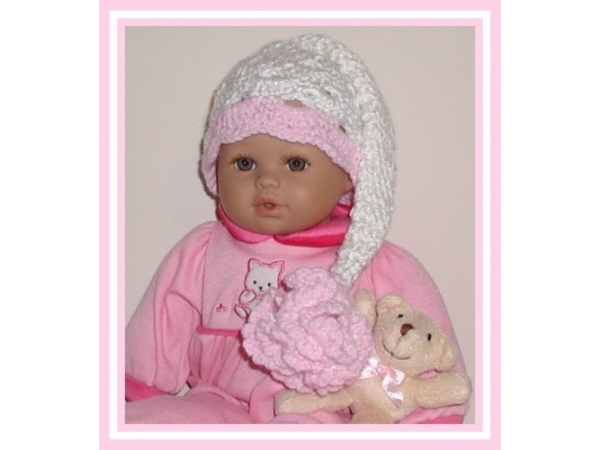 long tail white newborn girl hat