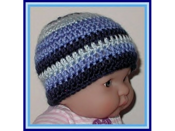 newborn boy striped blue beanie