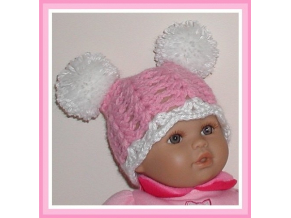 preemie girl hat with white pom poms