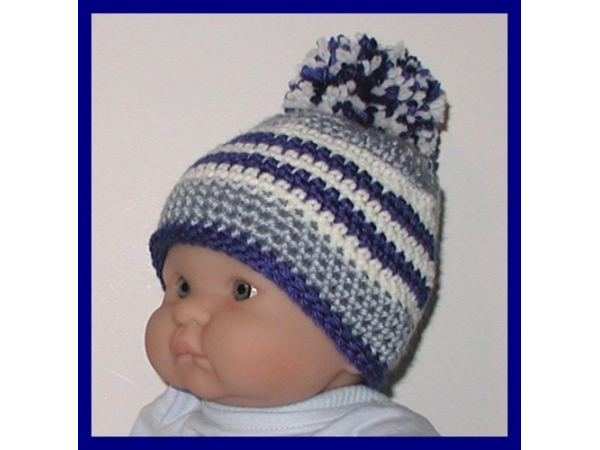 dusty blue and white stripes baby boy hat