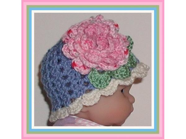 blue hat for baby girl with over sized pink flower