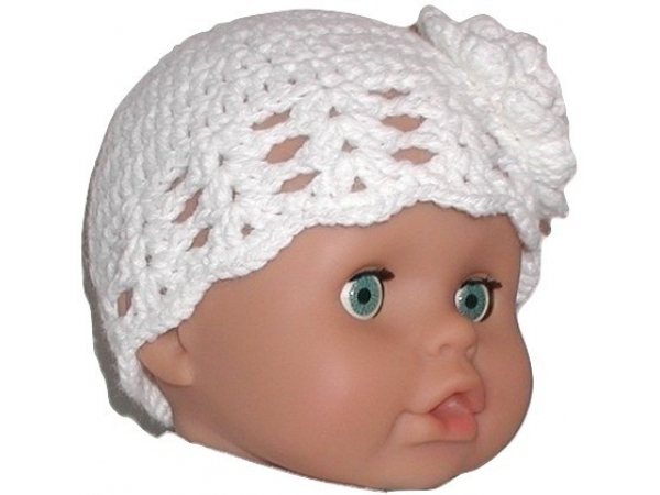solid white hat for baby girls with a flower