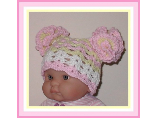 pastel pink light yellow white hat for baby girl