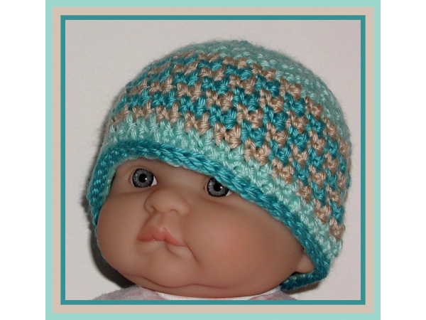 tan and light turquoise aqua blue hat for newborn boys
