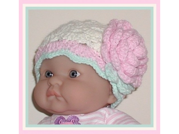 cream and pink flower hat for newborn girls