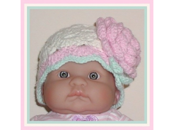 cream and pink flower hat for baby girls
