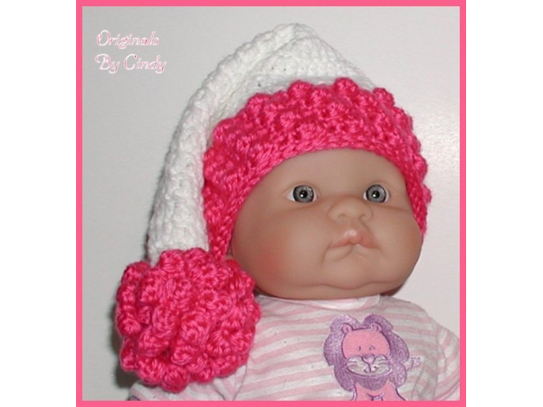 white and hot pink elf hat for newborn girls
