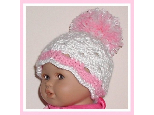 white and pink preemie girls hat