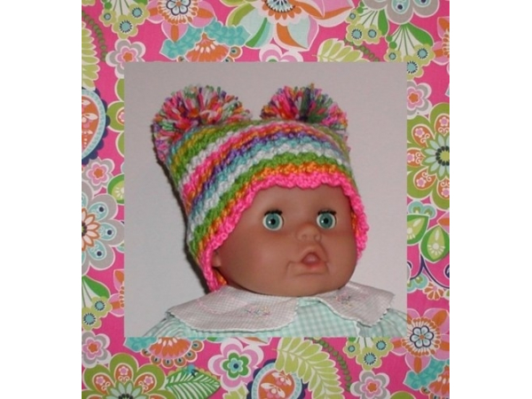 Toddler girls hat in all bright colors with pom poms