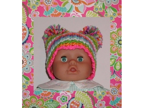 toddler girls hat with pom poms in bright colors