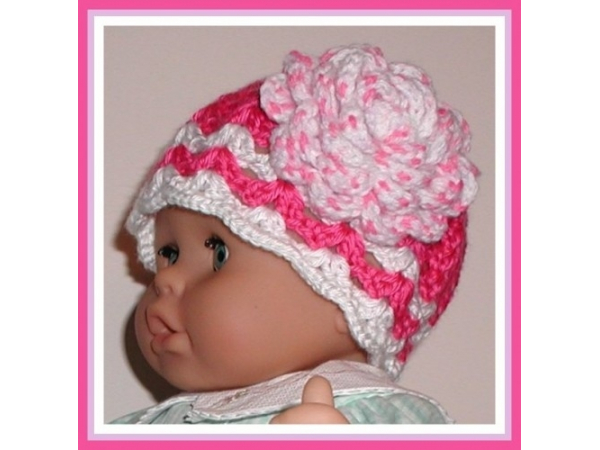 dark pink baby girls hat with big flower