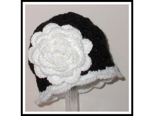 baby girls black hat with white flower