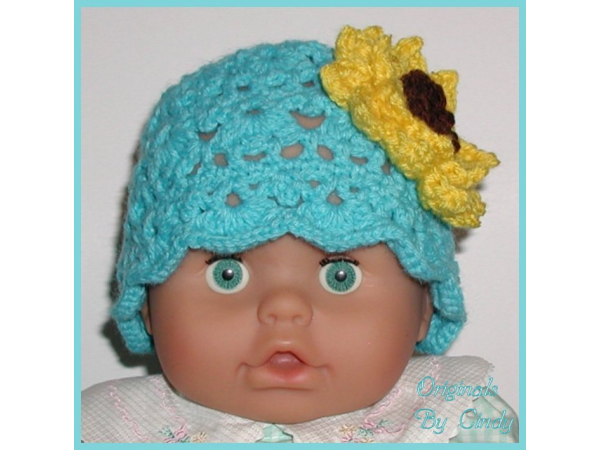 turquoise and yellow baby girl hat