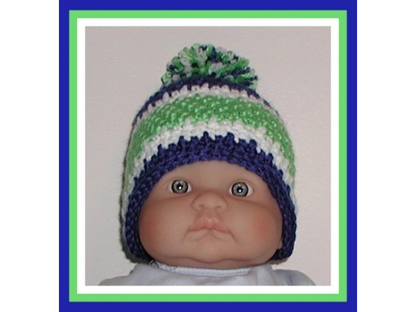 blue and green striped baby boy hat