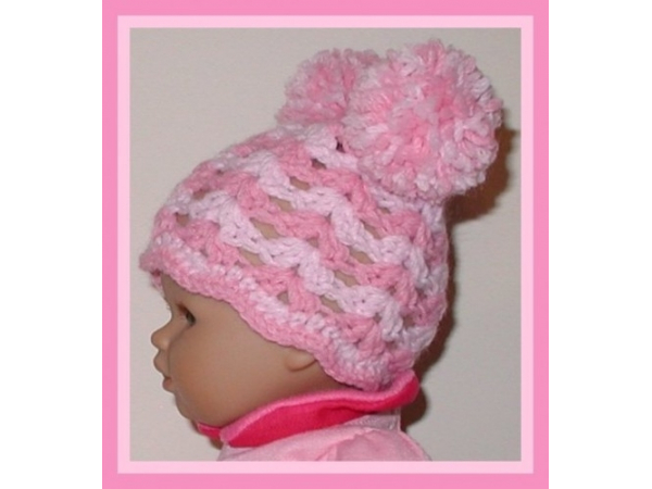 pink preemie baby girls hat with pom poms