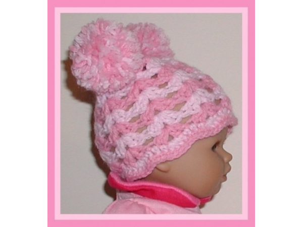 preemie girls pink hat with pom poms